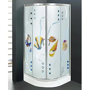 Modern Hotel Aluminium Alloy Frame Enclosed Shower Room With Acrylic Tray&China Style Painting