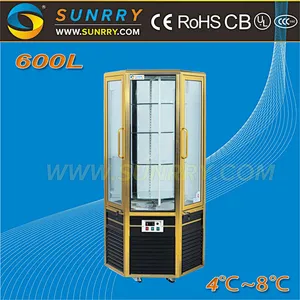 Upright mini ice cream cake display refrigerator showcase with rotating design