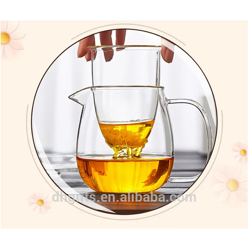 2018 wholesale product 20oz borosilicate glass transparent tea cup with glass infuser