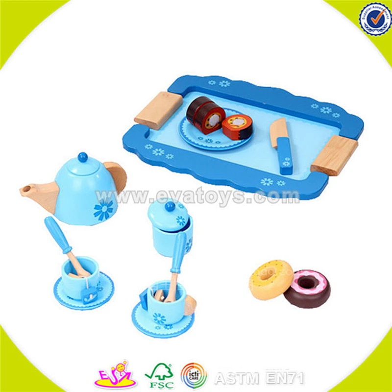 Wholesale top quality kids wooden tea sets toy popular pretend baby wooden tea sets toy W10B052