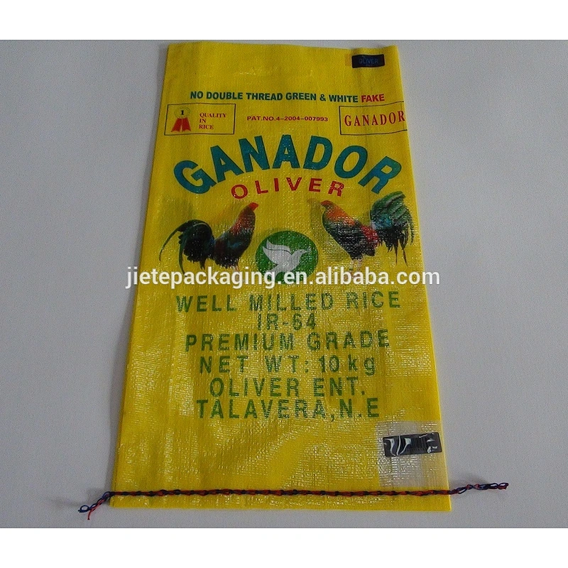 Cheap design printing 10kg pp woven rice bag plastic feed sack with carry handle