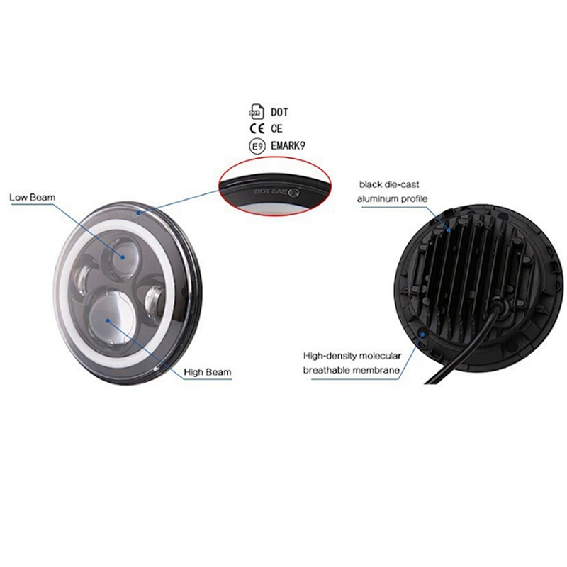 7 Inch Round Headlights DRL Angel Eyes For Jeep