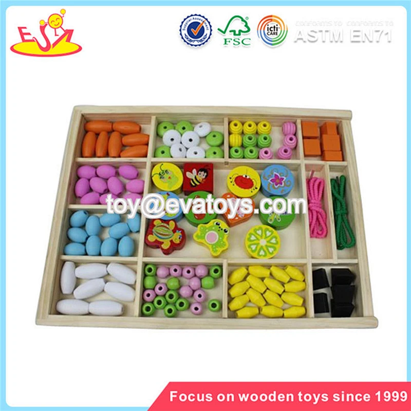 Wholesale diy creativehigh quality kids wooden beads box toy W11E012