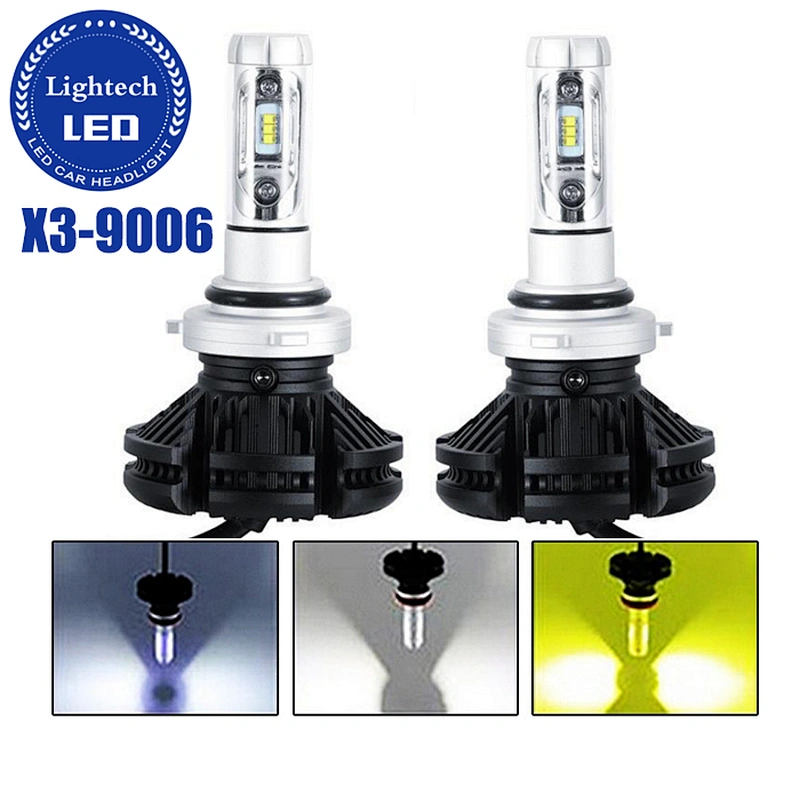 Automotive LED headlight High Power 50W Fanless 3 Color Headlights HB4 9006 Led Headlight Kits