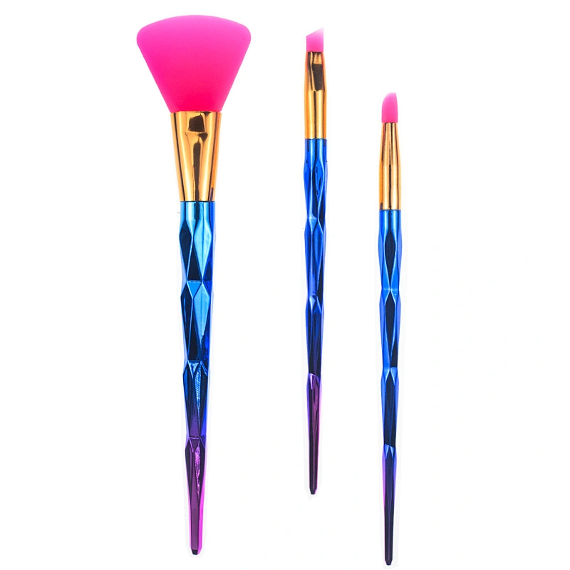 2018 Best selling 3pc rainbow diamond silicone make-up brush set