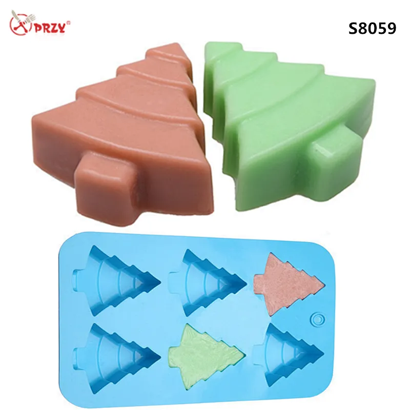 6 cavity Silicone Jelly mold Christmas Tree Shape Cake Mould 3D silicone Christmas Soap Molds