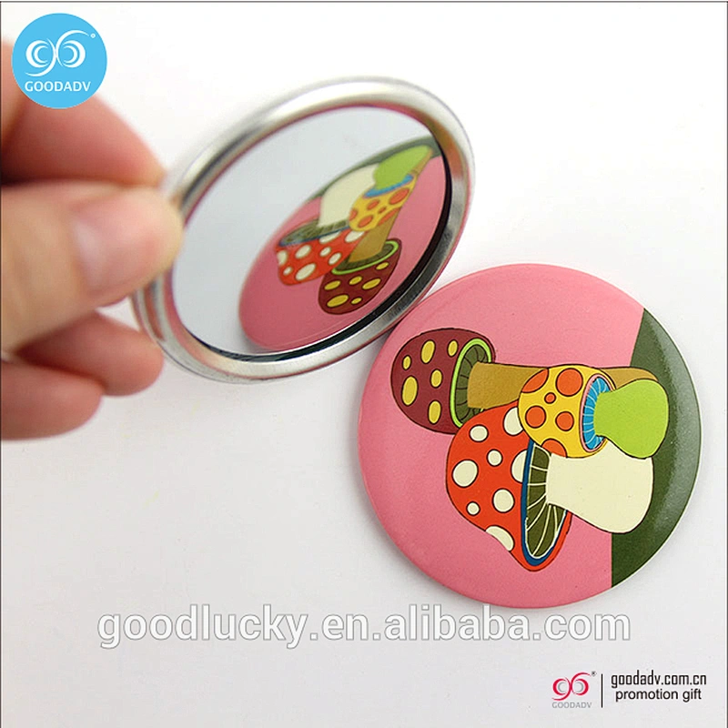 printed fashion round metal tin cosmetic mirror pocket gifts