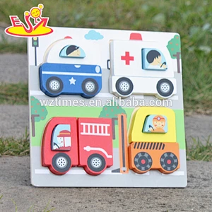 2018 New design educational car shape wooden 3d puzzle toys for kids W14D022