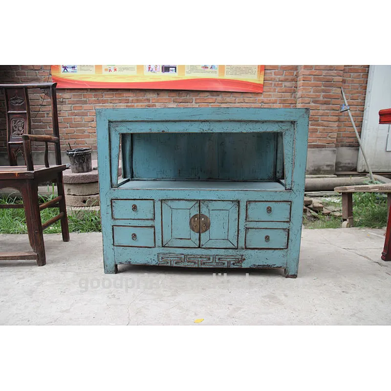 Chinese antique blue small kitchen cabinet