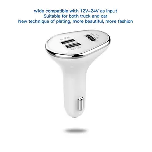 Wholesale Black White Metal Portable Mobile Phone 3 USB Port Car Charger