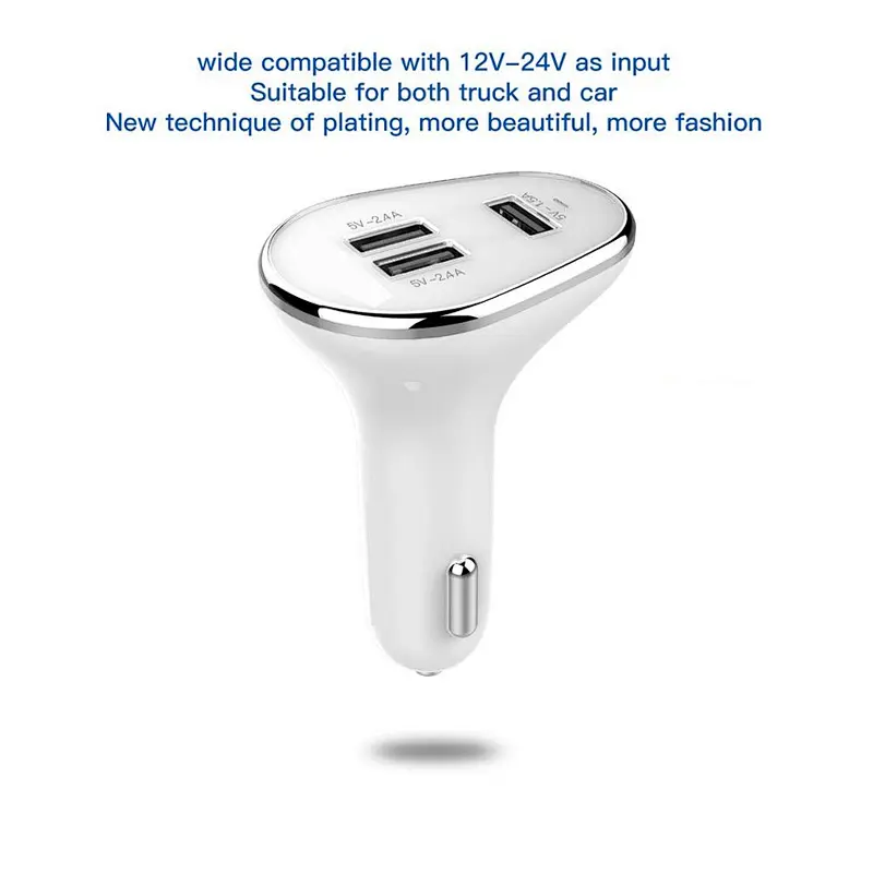 Wholesale Black White Metal Portable Mobile Phone 3 USB Port Car Charger