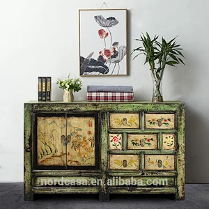 factory price reproduction solid wood hand painting chinese antique style furniture cabinet