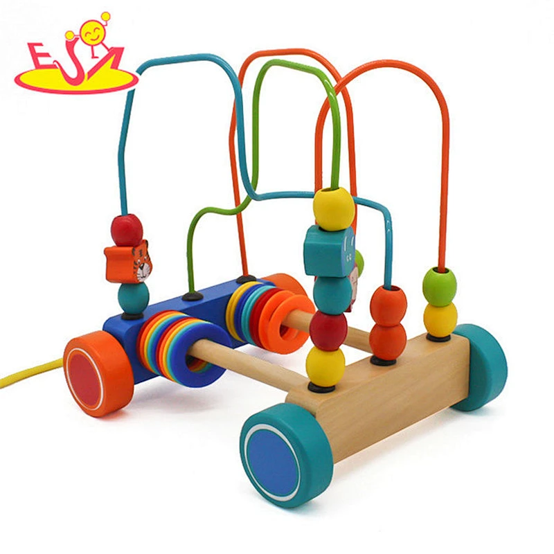 New arrival baby educational wooden pull along toys for 1 year old W05C098