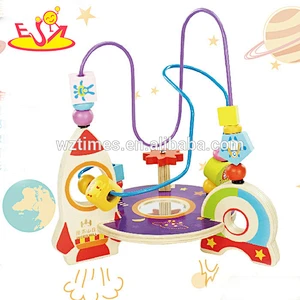 Wholesale new fashion tabletop wooden 3d cube string beads toy for kids W11B103