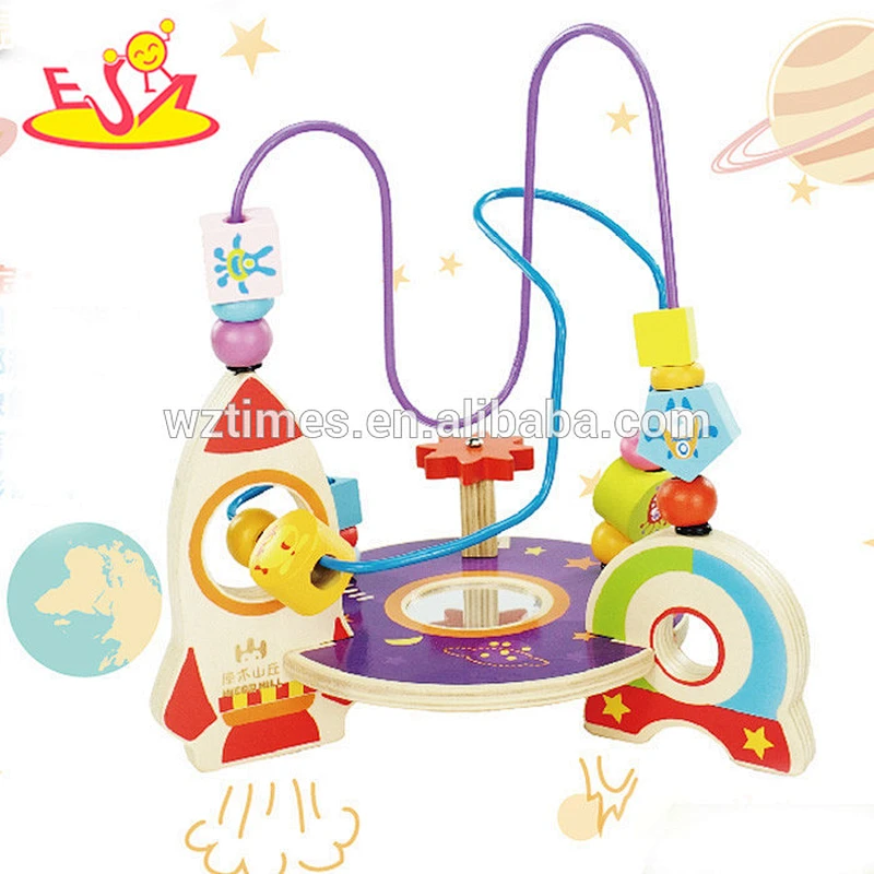 Wholesale new fashion tabletop wooden 3d cube string beads toy for kids W11B103