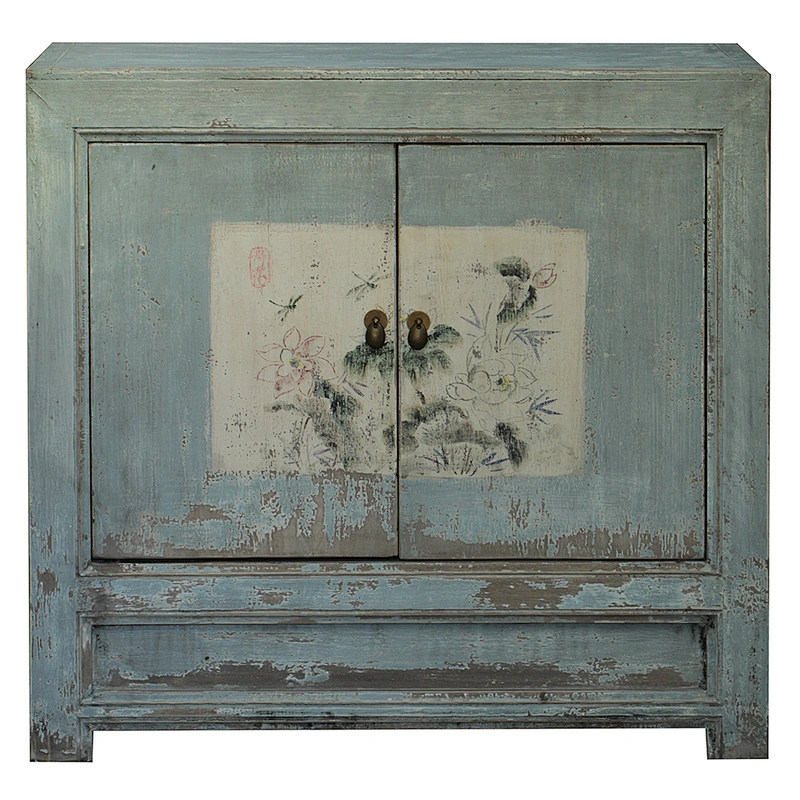asian chinese antique reclaimed bleached wood painting furniture drawer storage