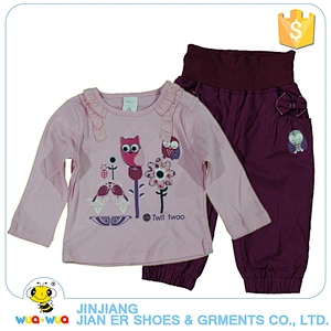 China wholesale kids boutique round collar shirt and pants girl clothes set