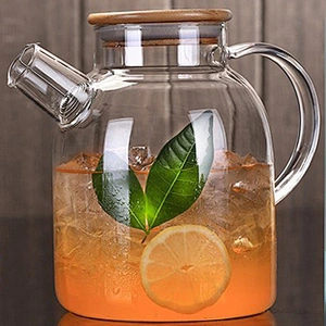 High Quality Customized Logo Eco-friendly Insulated Glass Pot With Wooden Lid for Coffee Juice Glass Tea Pot Cup Set