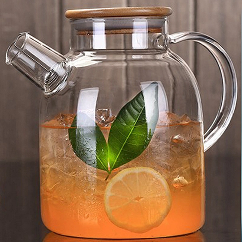 High Quality Customized Logo Eco-friendly Insulated Glass Pot With Wooden Lid for Coffee Juice Glass Tea Pot Cup Set