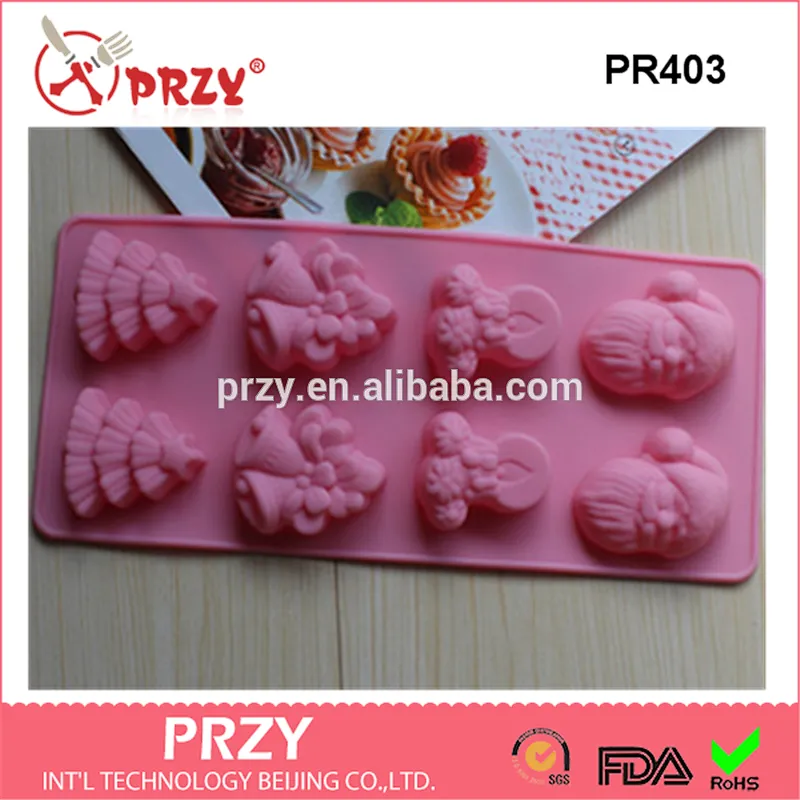 8 Cavity Christmas Tree Father Christmas Bells Silicone Baking Cake Mold Bakeware Cake Pans