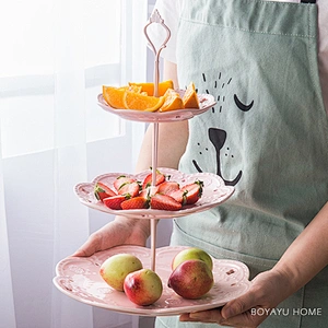 High Quality Customized Logo Tableware European Ceramic Three Layer Fruit Plate Ceramic Dessert Snake Dish