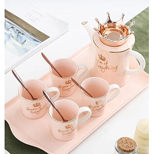 Factory Wholesale in-stock Water Kettle Delicate Ceramic Coffee Cup 10 pcs Porcelain Tea Set with Tray
