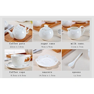 European Ceramic Tea Cup Set Porcelain Simple Coffee Cup Plate Spoon Set Sugar Milk Cans Customized Logo Gift Six Sets With Tray