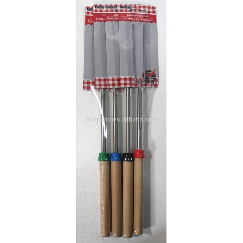 32 inch wooden handle extendable roasting fork