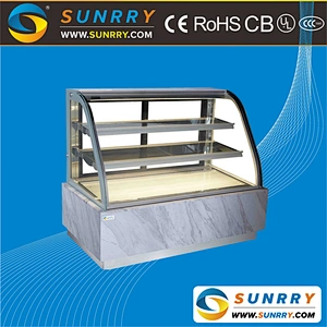 R134a Environmental Protection Upright Refrigerated Floor Type Curved Glass Cake Showcases