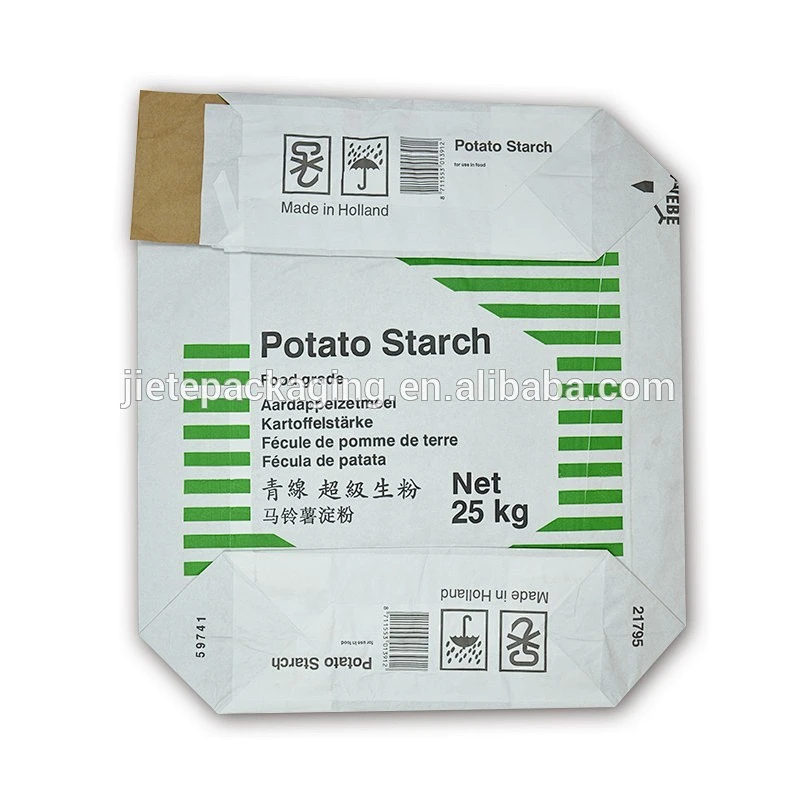 10kg 25kg kraft paper bag for flour, potato starch packing with valve port