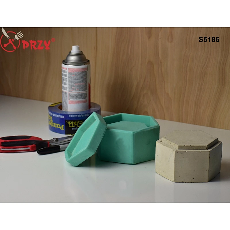 Hexagon Container With Lid 6'' Cylinder Planter Silicone Mold silicone vase mold