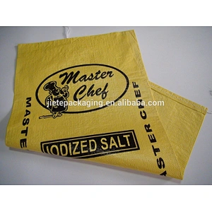 Cheap and durable flexo printing yellow plastic pp woven salt packing bag for sugar,iodate,feed salt,fertilizer