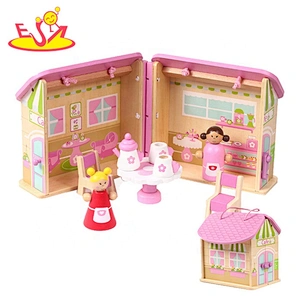 2018 New design girls mini wooden dollhouse kits best children wooden dolls house for sale W06A171