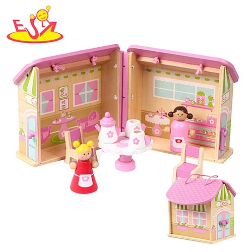 2018 New design girls mini wooden dollhouse kits best children wooden dolls house for sale W06A171