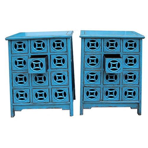 Chinese Antique Medical Cabinet Distressed Blue