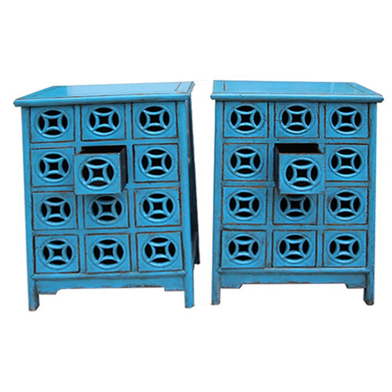 Chinese Antique Medical Cabinet Distressed Blue