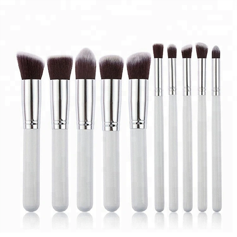 White 10pcs Cosmetic Synthetic Hair Makeup Brush Set Private Label