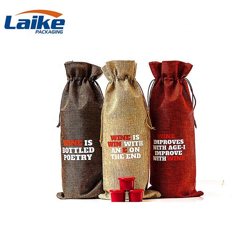 Eco friendly Reusable jute wine bottle burlap bags with drawstrings