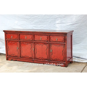 TV cabinet with 4 drawers 4 doors red antique cabinet