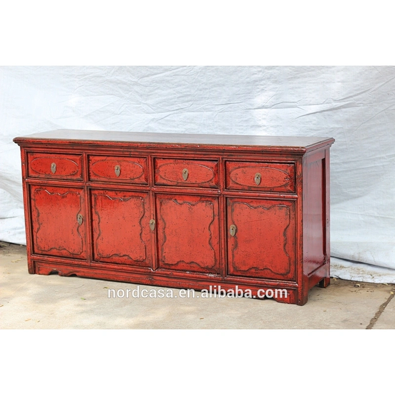 TV cabinet with 4 drawers 4 doors red antique cabinet