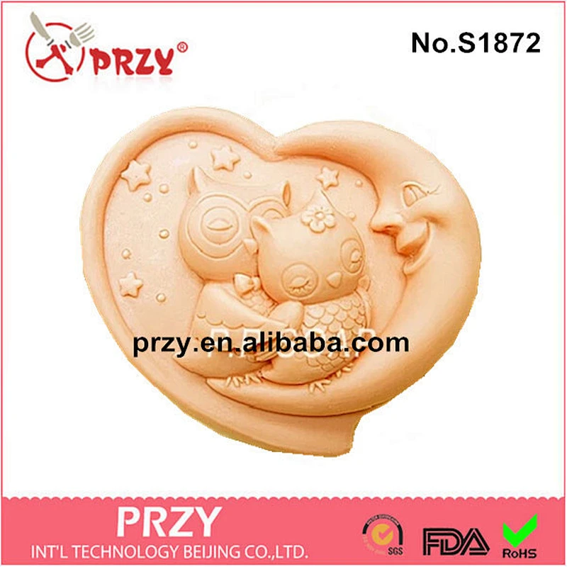 S1872 decorative handmade owl shaped silicone soap molds