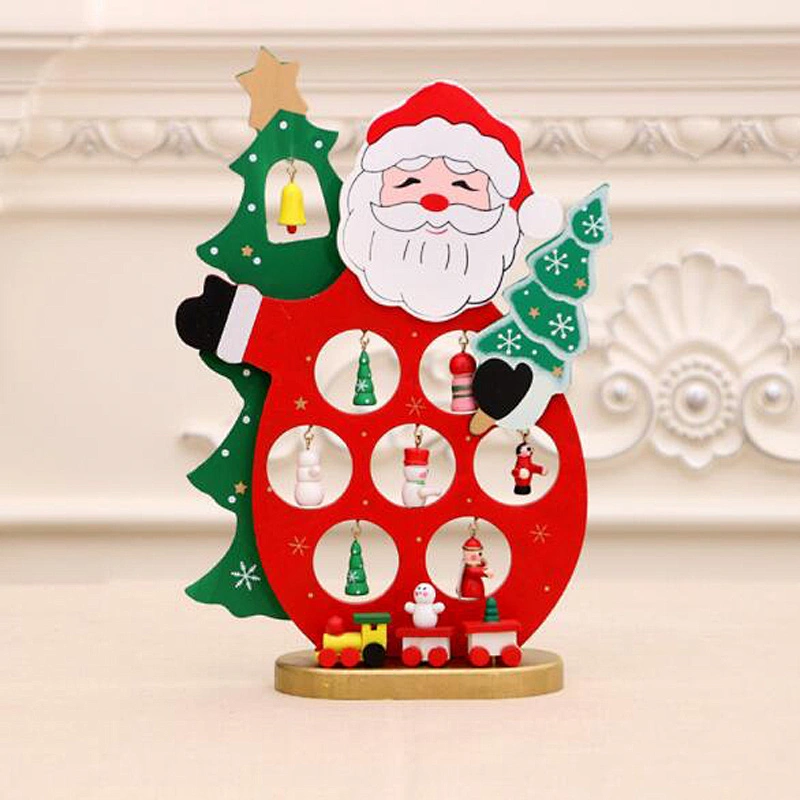 DIY 3D Christmas Home Decorations Christmas Wooden Ornaments Cartoon Santa Claus Snowman Table Decor