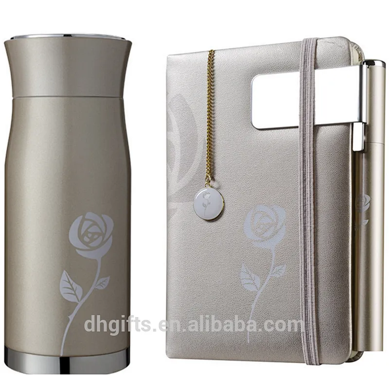 Wholesale Gift Set Stainless Steel Vacuum Cup Flask+Notebook+Pen+Bookend+Bookmark Gift Set for Business Man