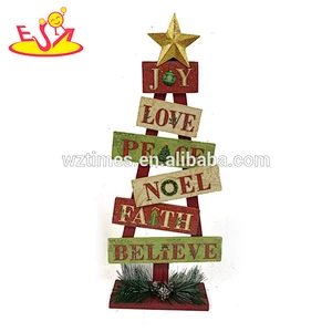 Wholesale fashion spain language wooden christmas tree shape decoration W09D041
