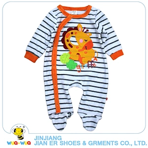 Printing stripe design long sleeve round neck baby boy romper
