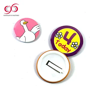 Guangzhou factory button pin 32 mm metal clip on round clear plastic badge clothing customised