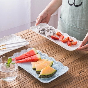 Customized Logo Tableware Simple Style Ceramic Dish Rectangular Sushi Plate Bread Dessert Plate Set Gift 15 inch