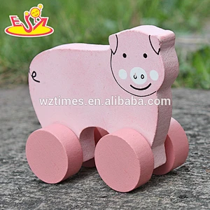 2018 New design baby wheels wooden pig toys best sale kids wooden pig toys top fashion children wooden pig toys W04A321