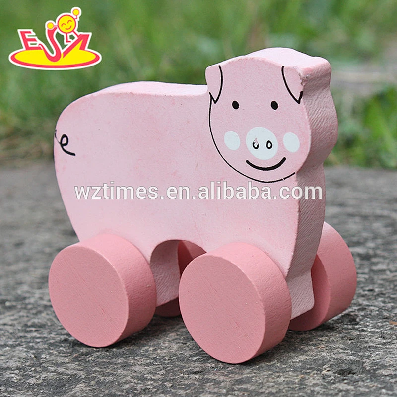 2018 New design baby wheels wooden pig toys best sale kids wooden pig toys top fashion children wooden pig toys W04A321