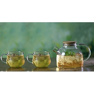 In Stock Stove Top Tea Pot With Healthy Bamboo Lid Durable Glass Kettle For Home